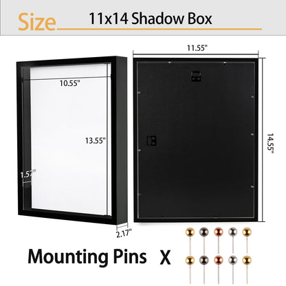 12x16 Large Shadow Box Frame | Soft Linen Back & Push Pins Included, Polystyrene Glass Memory Display Case for Flowers, Tickets & Cherished 3D Items, Black