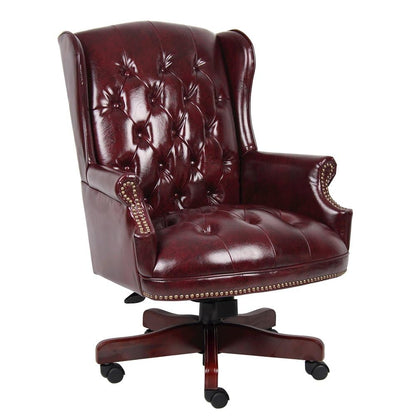 Starlight Canyon Home Burgundy Faux Leather Office Chair, Executive Seating with Wood Frame, Leather Desk Option for Study, Boardroom, Or Office Settings