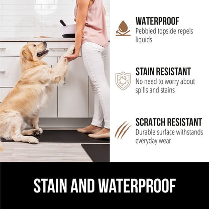 GORILLA GRIP 2 Pack Comfortable Cushioned Kitchen Mats for Floor, 17x24 + 17x48, Waterproof and Stain Resistant, 1/2 Inch Thick Soft Ergonomic Standing Desk Anti Fatigue Mat, Foam Supports Feet, Black