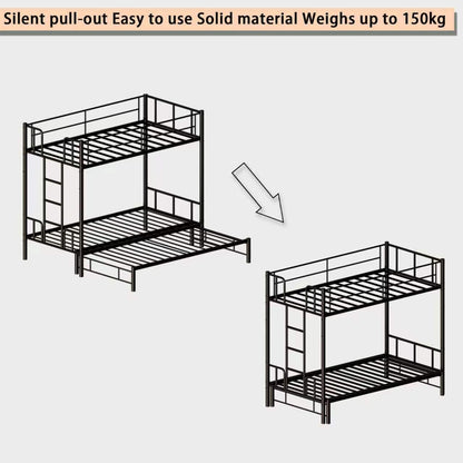 KavlSean Twin Over King Bunk Bed with Safety Guardrail, Metal Pull-Out Bunk Bed Frame with Built-in Ladder, No Box Spring Needed, Extendable Beds for Kids/Teen/Adults, Bedroom, Dorm