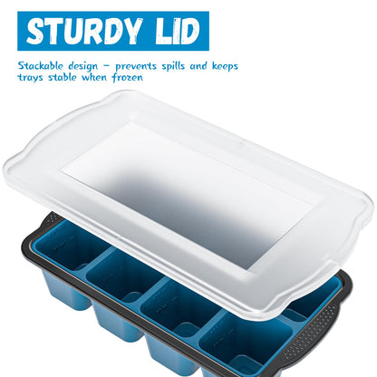 GORCI Ice Cube Tray For Freezer, 16 Large 1/2 Cub Cubes, Silicone Ice Trays For Freezer With Lid, Heavy-duty, Sturdy and Easy to Demold, Suitable for whisky, coffee, Herbs, Purees, 2-Pack