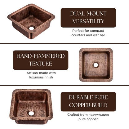 Monarch Abode Kitchen & Bar Sink – 12-inch Glasgow Dual Mount Drop in Bar Prep Sink, Hand Hammered Pure Copper Sinks, Drop in or Undermount Kitchen Sinks, Decorative Single Dual Mount Bowl