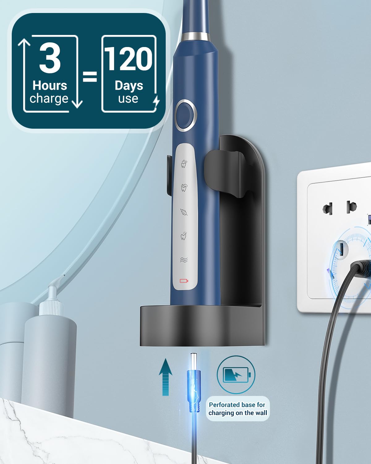 Rtauys M5 Sonic Electric Toothbrush for Adults and Kids - Rechargeable Electric Toothbrush Kids Ages 12+ and Adults with 8 Brush Heads & Travel Case, 120 Days Battery Life - Pink