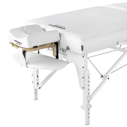 Master Massage 31" Extra Wide Montclair Pro Memory Foam Portable Massage Table Package in Snow White with Reiki and Ambient Lighting System