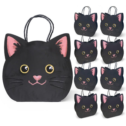 Cheerland Black Cat Birthday Decorations Black Cat Gift Bags Halloween Themed Witch Goodie Bags Party Favors Treat Bag Summerween Witchy Accessory Party Decoration Cute Kitten Gift Supplies 8 Pcs
