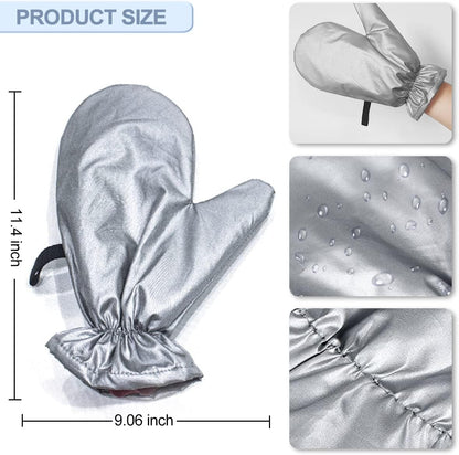 3PCS Garment Steamer Ironing Gloves - Waterproof Anti Steam Mitt with Finger Loop, Heat Resistant Protective Gloves