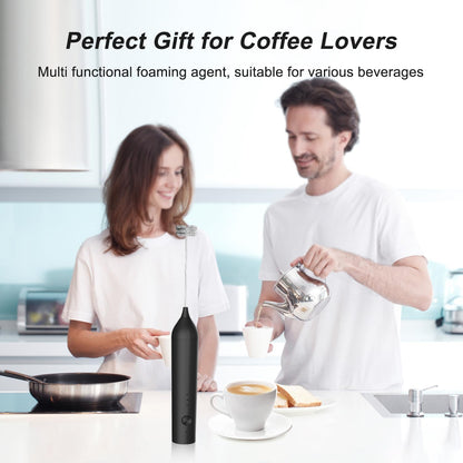 Powerful Electric Milk Frother Set, Rechargeable Drink Blender with Wand and Egg Whisk Attachments, 3 Speed Adjustable