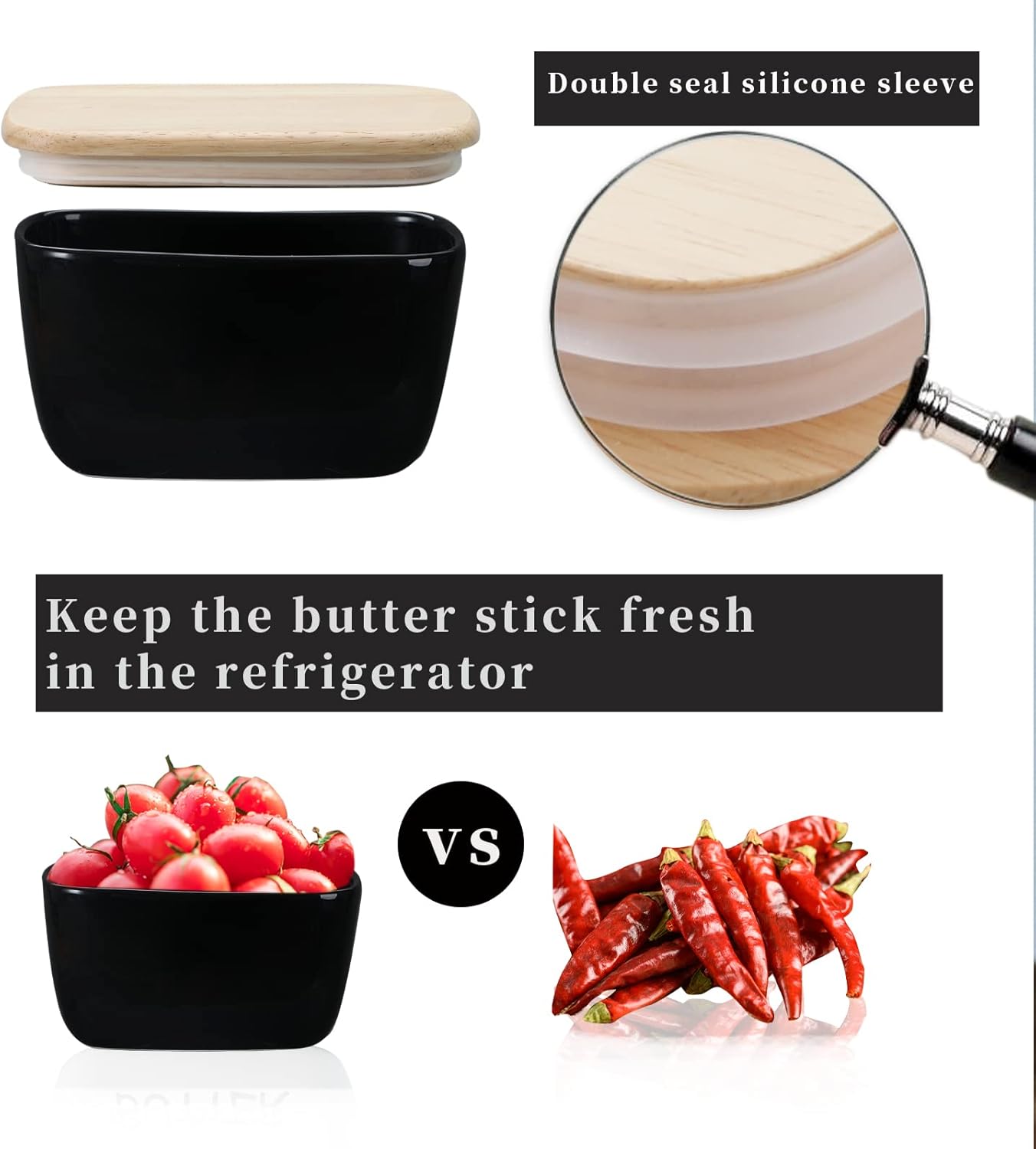 4 HAOTOP Porcelain Butter Dish Perfect for Sticks of Butter,Butter Container Large Ceramics Butter Holder with Lid
