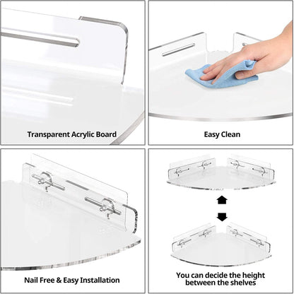 Set 2 10"x11"x2" GeekDigg Corner Shower Caddy - of No-Drill Acrylic Bathroom Organizer - Wall-Mounted Adhesive Shower