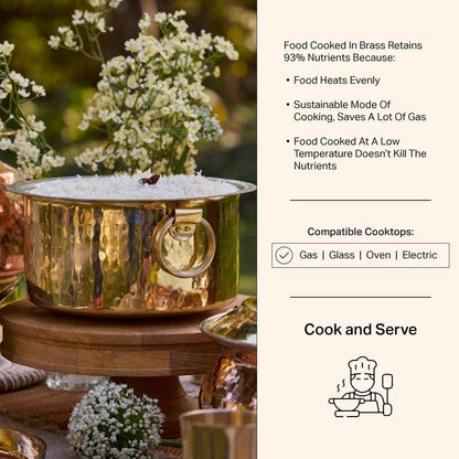 P•TAL Brass Stock Pot with Lid Naturally Nonstick and Toxin Free Pasta Pot Multipurpose Cooking Pot, PFOA and PTFE Free (1 Quart)