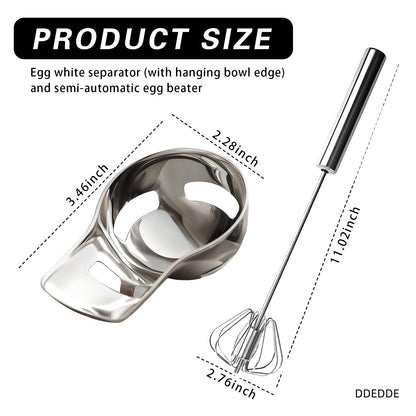 316L Stainless Steel Egg White Separator & Semi-Automatic Whisk Set - Hands-Free Clip Design, Corrosion-Resistant Kitchen Tools for Baking, Durable Egg Yolk Separator with Bowl Rest