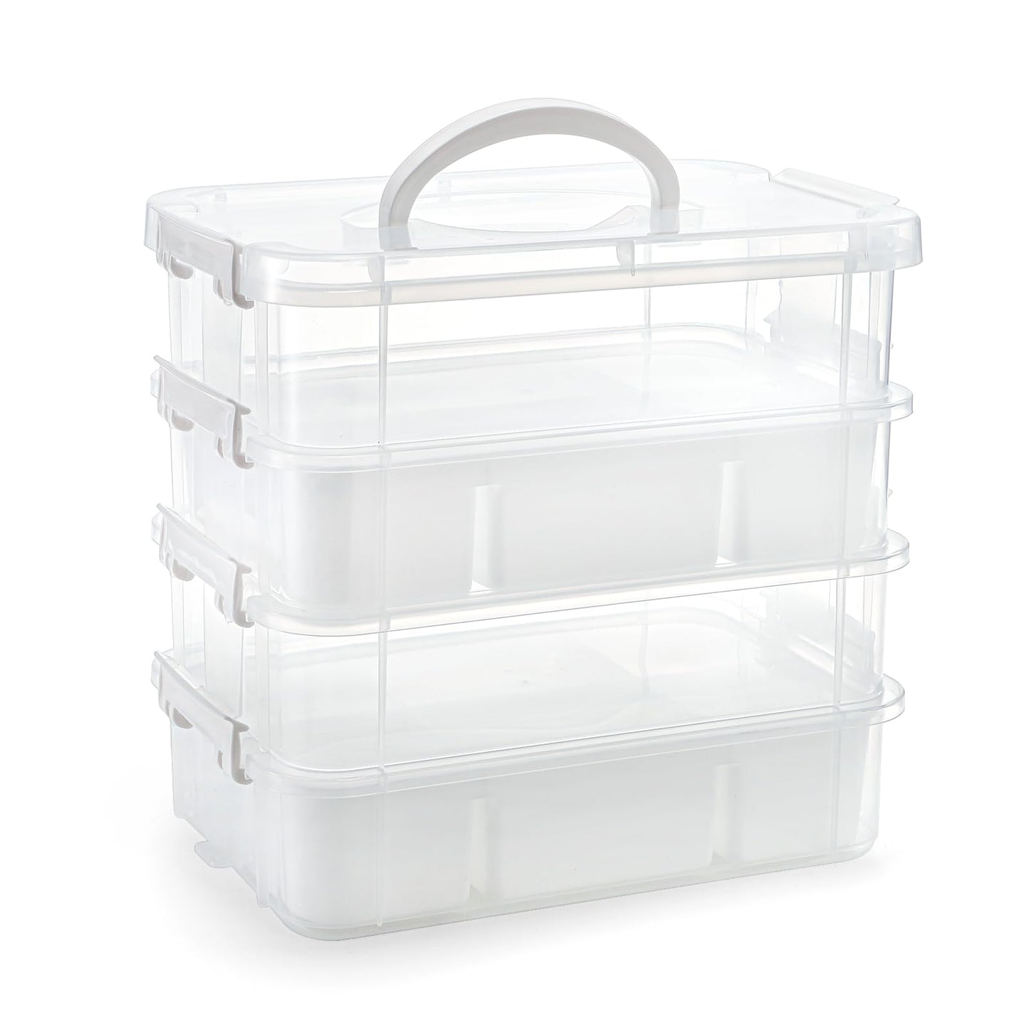 Foraineam 4-Tier Clear Storage Bins With 2 Divided Trays, Stackable Carry Storage Box Container, Plastic Lidded Organizer Case With Handle for Beads, Tools, Arts & Crafts, Sewing, Office Supplies