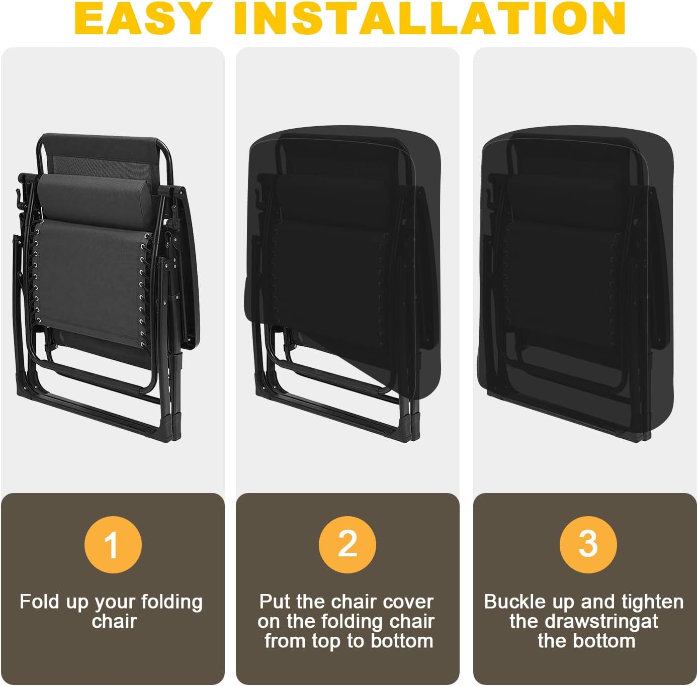 Fun Gift 420D Resistant(32.3'' 36.7'x 8.3')-Black Outdoor Folding Chair Covers, Oxford Cloth Zero Gravity Chair Covers