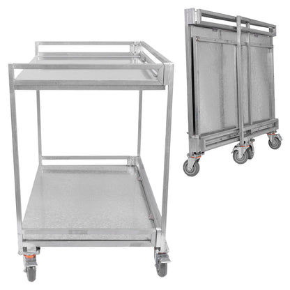 Metal Cart on Wheels 660 lbs Capacity, 2‑Shelf Folding Stainless Steel Cart with Handle, Metal Rolling Cart with Wheels, Rolling Metal Cart for Warehouse Garage Home – 39"x36"
