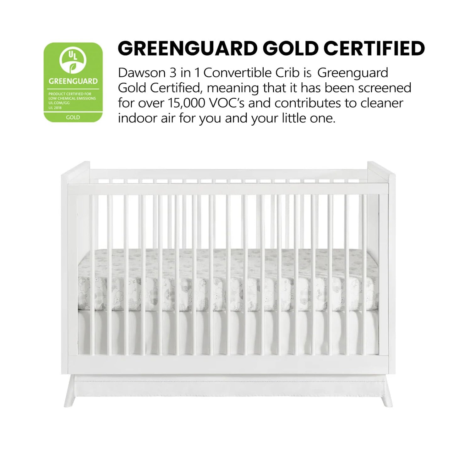 Oxford Baby Dawson Modern 3-in-1 Convertible Island Baby Crib, White, Green Guard Gold Certified