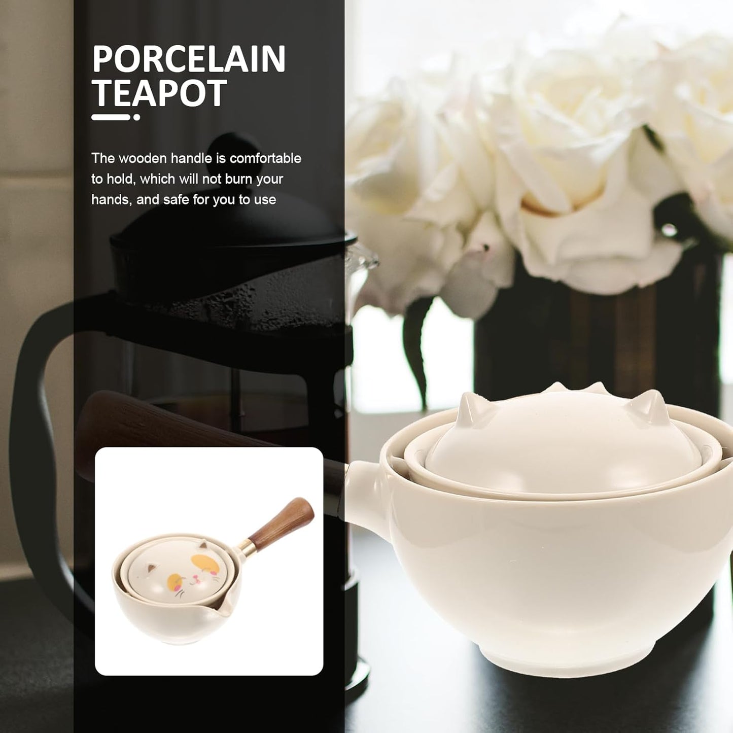 Hemoton Chinese Tea Set, Portable Gongfu Tea Set, Ceramic Tea Kettle, 360° Rotation Tea Maker, Porcelain Tea Dispenser