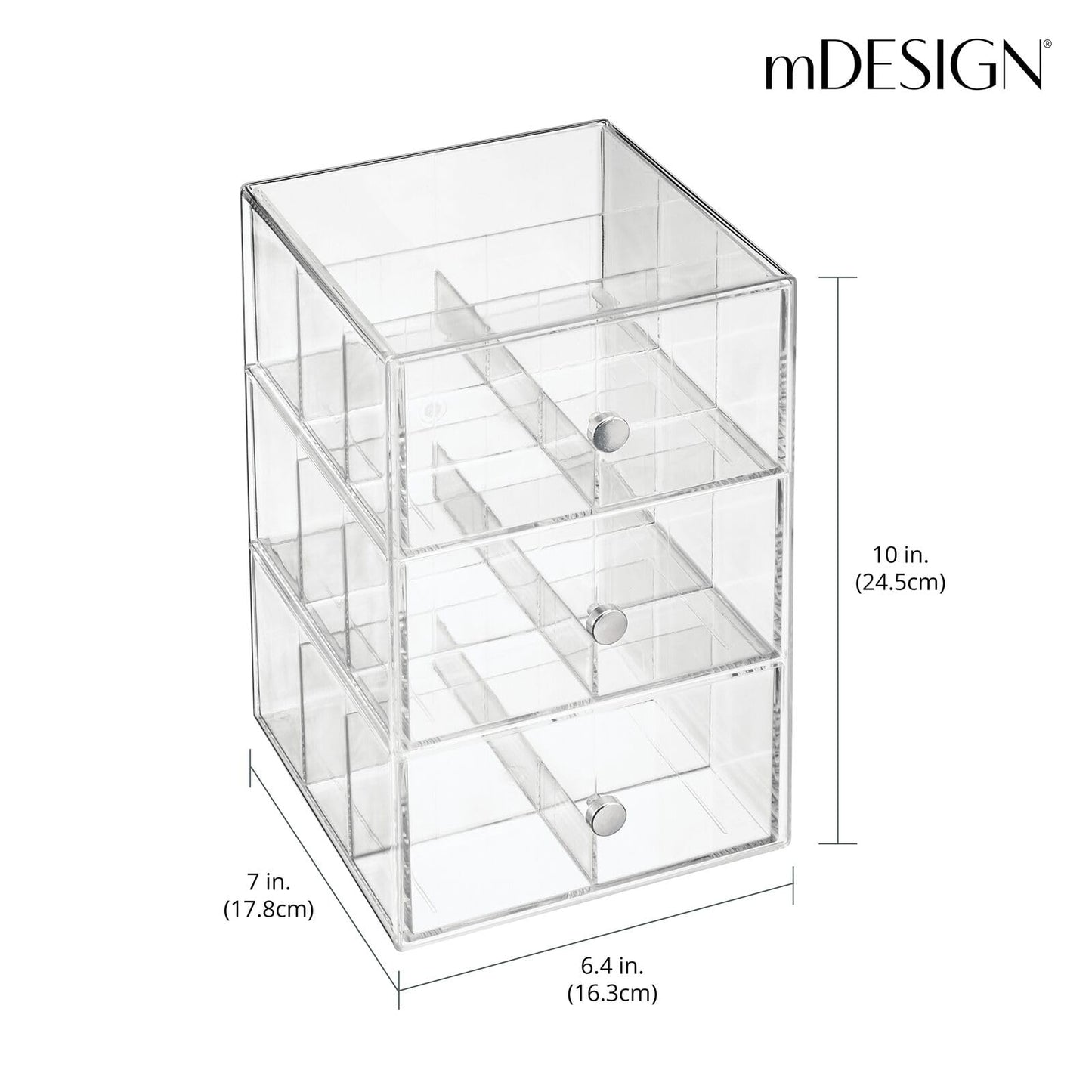 mDesign Plastic Wide Kitchen Pantry, Cabinet, Countertop Organizer Storage Station with 3 Drawers for Coffee, Tea, Sugar Packets, Sweeteners, Creamers, Drink Pods, Packets; 18 Sections - Clear