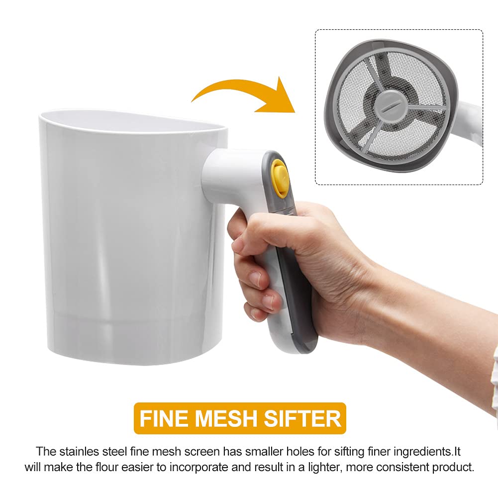 Electric Flour Sifter, Handheld Battery Operated Stainless Steel Mesh Shaker, Fine Mesh Cup Shape Powder Shaker Strainer Kitchen Cooking Baking Pastry Tools 4 Cup/1L Capacity