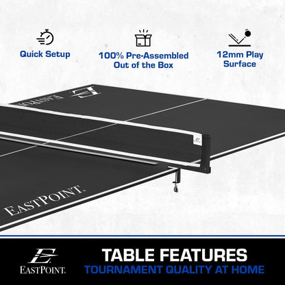 EastPoint Foldable Table Tennis Conversion Top - 9 ft x 5 ft, Blue - Zero-Assembly Ping Pong Table Topper - Tournament-Grade Bounce on Tennis Surfaces - Complete Net & Posts for Ping Pong Play