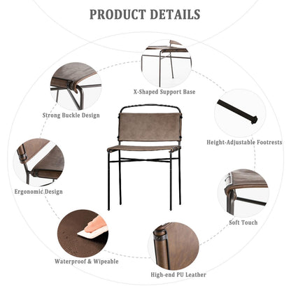 CY SISTERS Mid-Century Modern Dining Chairs Set of 2, Brown PU Faux Leather Dining Chair Armless Dining Room Chairs with Black Metal Legs, High-End Stylish Kitchen Restaurant Dining Chairs