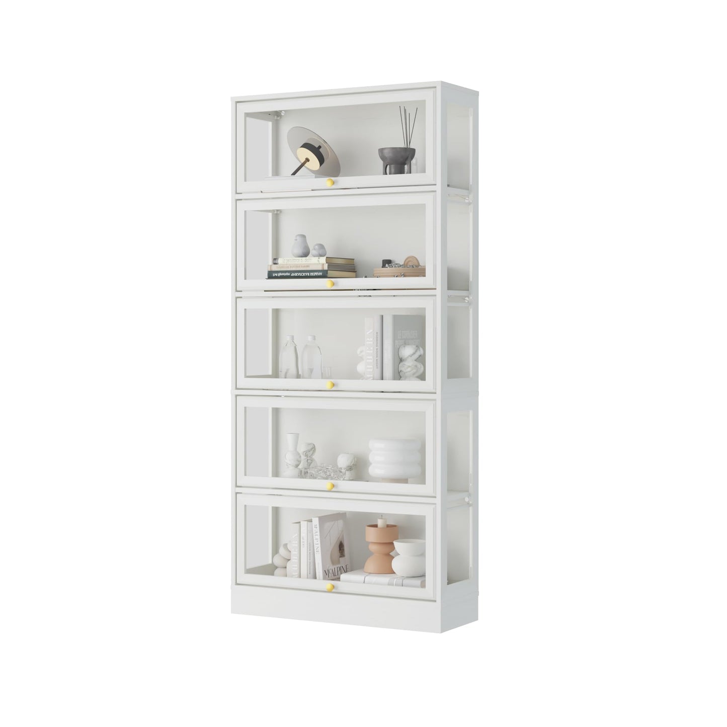 BONITURE Display Cabinet with Acrylic Glass Doors,5-Tiers Curio Cabinet with LED Lighting for Collectibles, Collectibles Toy Organizers Rack & Display Shelf Display Case Storage Cabinet, White
