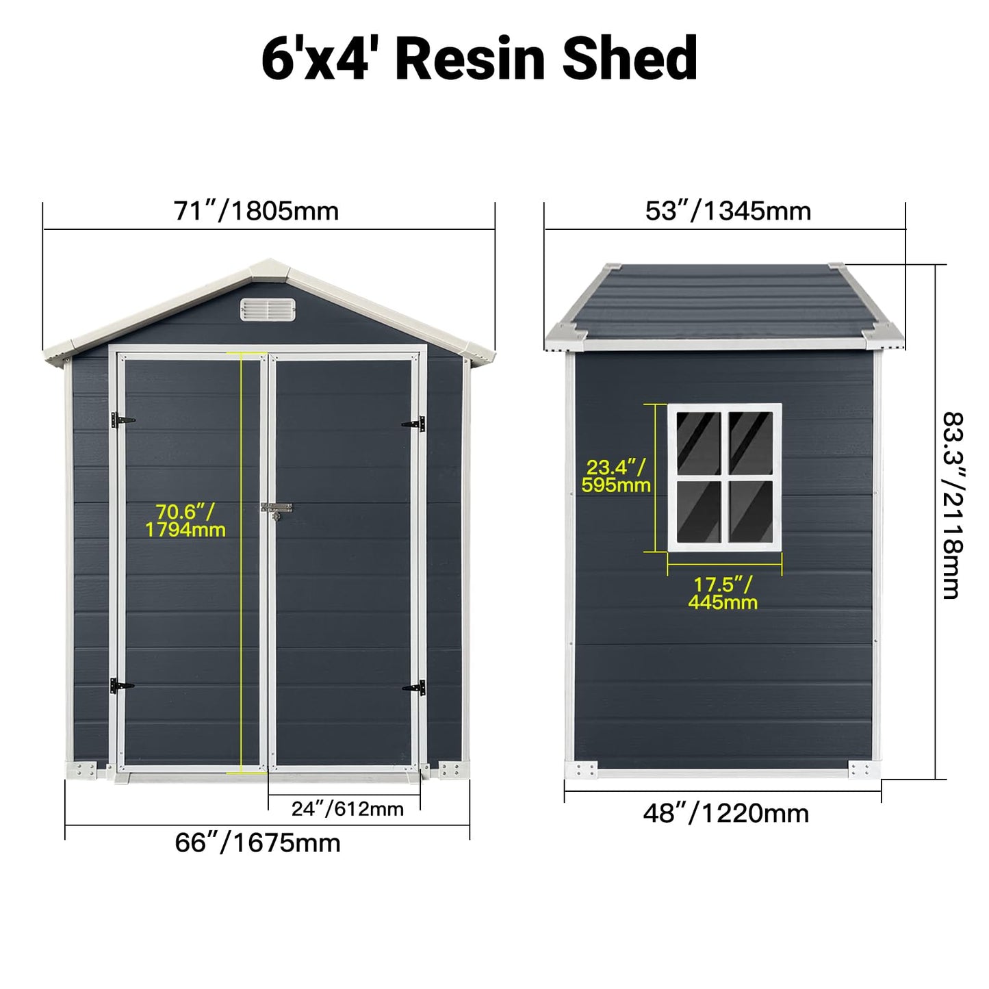 YOPTO 6x4 FT Storage Shed,Plastic Outdoor Storage Shed with Floor and Lockable Door,Waterproof Garden Shed W/Windows & Vents,Sloped Roof,Tool House for Storing Bicycles,Lawnmowers,Cold Grey