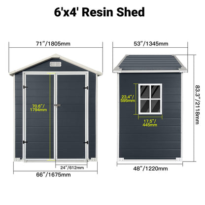 YOPTO 6x4 FT Storage Shed,Plastic Outdoor Storage Shed with Floor and Lockable Door,Waterproof Garden Shed W/Windows & Vents,Sloped Roof,Tool House for Storing Bicycles,Lawnmowers,Cold Grey