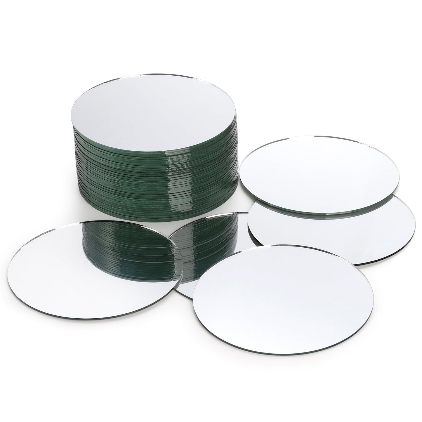 Suwimut Set of 40 Glass Mirror Tiles, 5 Inch Round Small Glass Circle Mirror Candle Plates Wall Mount Mirrors Bulk for Wedding Table Centerpieces, DIY Crafts, Home Decorations