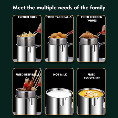 Deep Fryer Pot with Basket and Handle, Stainless Steel Frying Pan Mini Fryer Soup Pot with Tongs and Lid Japanese Tempura Fryer Deep Fryers Frying Pot for Fish Shrimp Chicken and Fries