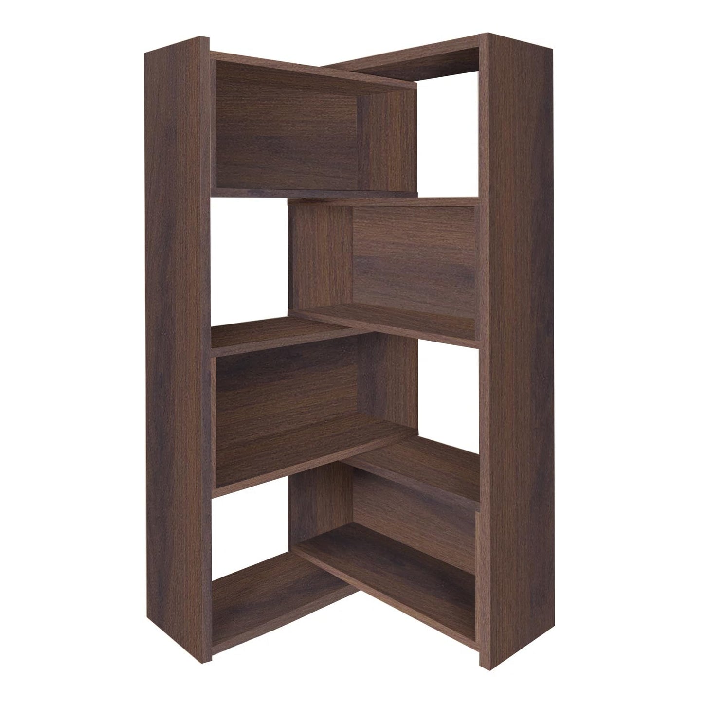 SimpArt Expandable 3-in-1 Bookcase with Adjustable Width, 4-Tier Wooden Storage Shelf, Convertible Straight or L-Shaped Corner Bookshelf for Living Room Bedroom Office