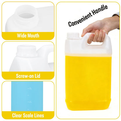 DEMORA 1 Gallon Water Jug, Water Oil Storage Containers Graduated Heavy Duty Liquid Containers with Lids for Kitchen Automotive Travel, Easy to Carry, Food Grade HDPE, BPA Free (Translucent, 2 Pcs)