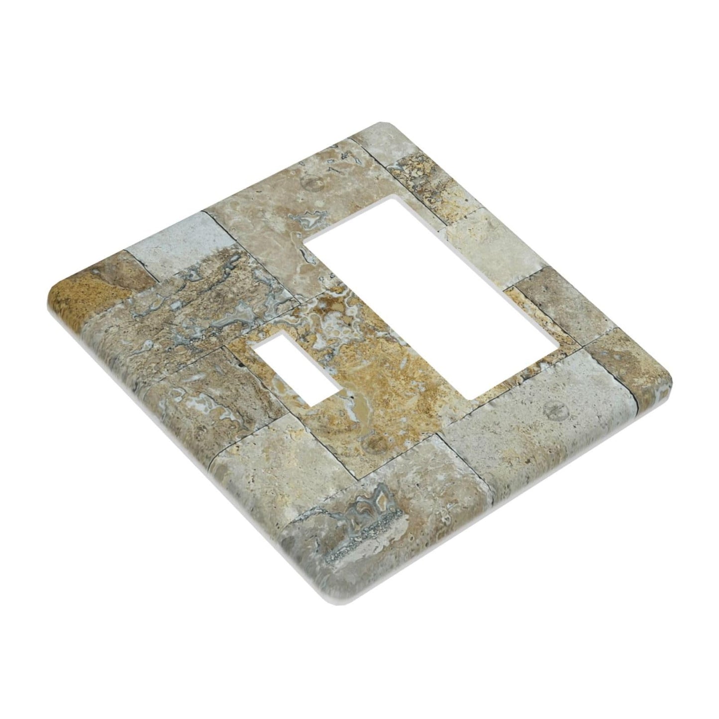 Mini Pattern Tumbled Mosaic Tile Stone Print Outlet Covers 1 Toggle 1 Rocker Combination Decorative Wall Plate Electrical Switch Plates Light Switch Cover Plate for Bathroom Kitchen Home Decor
