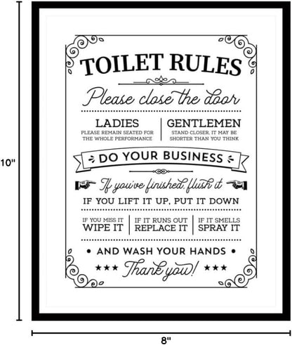 ShopHaven Toilet Rules Wall Art - Retro Bathroom Decor Poster | 8x10 Unframed Print