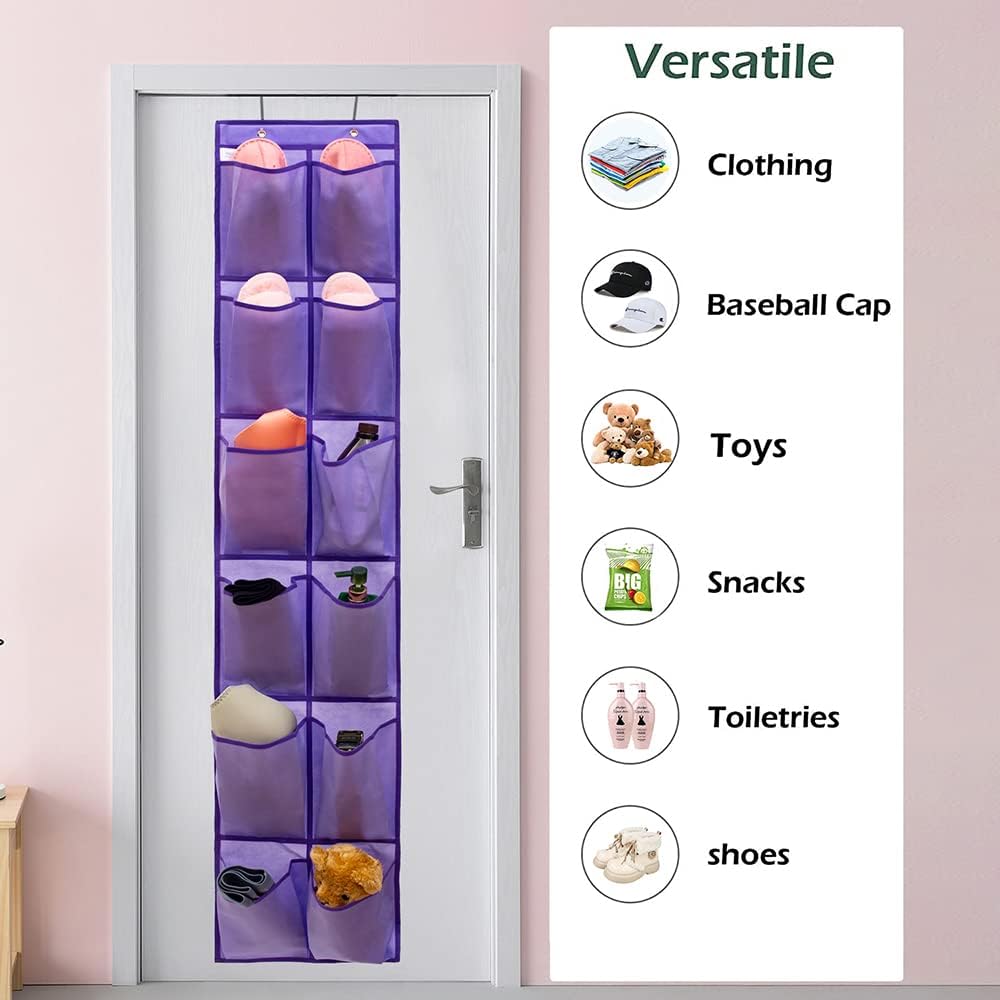Hanging Storage Organizer Over the Door Shoes with 12 Large Fabric Pockets for Closet Shoe Holder (PURPLE)
