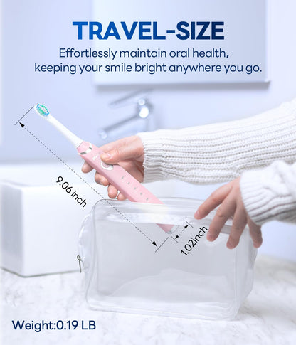Bymore Electric Toothbrush for Adults,Travel Sonic Toothbrush with 8 Replacement Heads, Ultra Clean Rechargeable Toothbrush Portable One Charge for 330days 5 Modes 2mins Timer-Black
