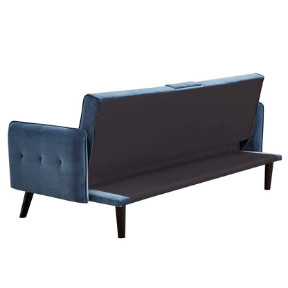 Container Furniture Direct Mid-Century Modern Velvet Uphostered Sofabed, Blue Mist