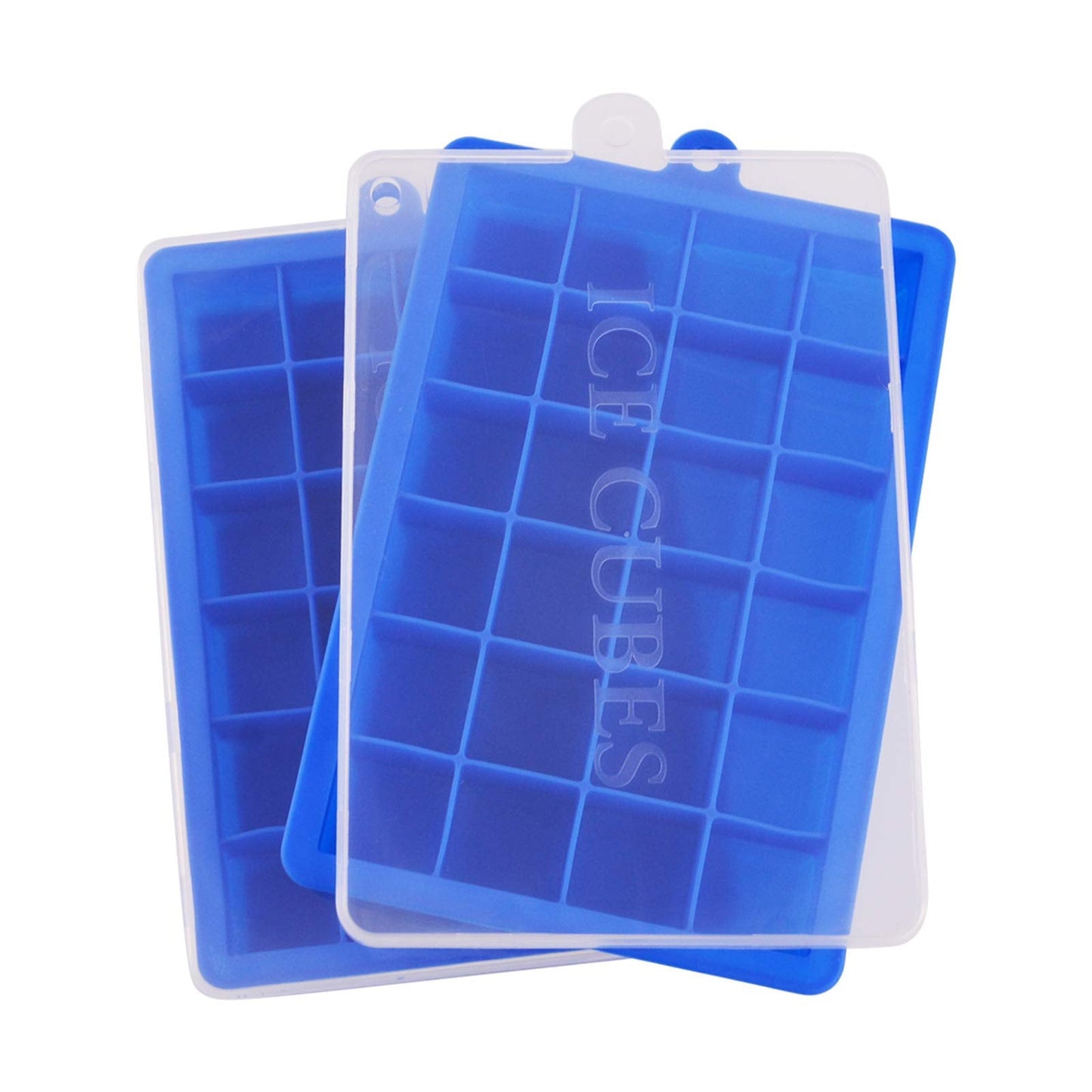 Ice Cube Tray, Silicone Square Ice Trays Easy Release Stackable Ice Cube Mold with Removable Lid, 24 Cavity (2 Pack,Blue)