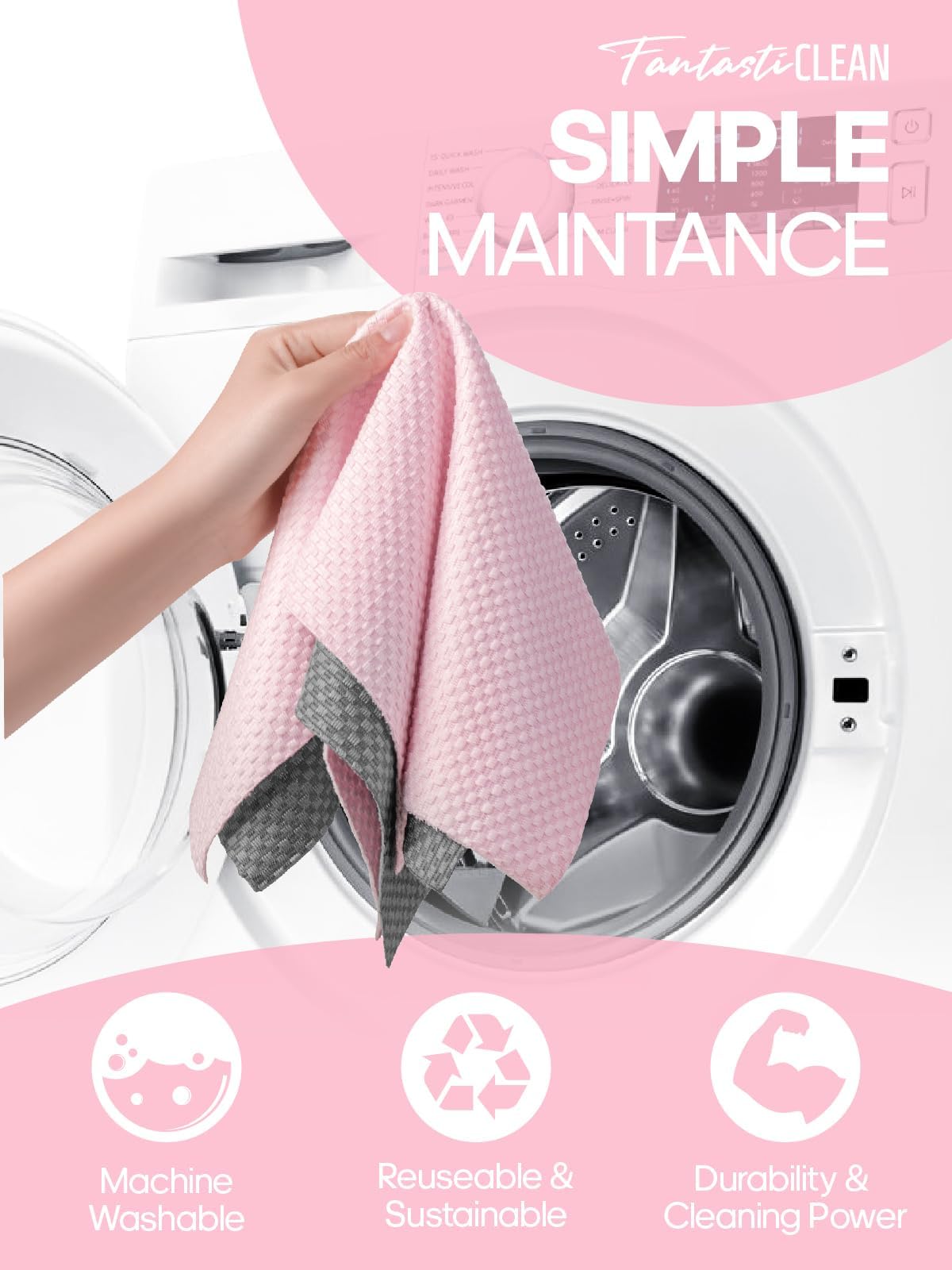 Fantasticlean Large Microfiber Cleaning Cloth Roll - 18'' by 12'', 36 Sheets, Thick, Super Absorbent and Reusable Rags, Daily Cleaning Supplies for Vehicle..(Pink)