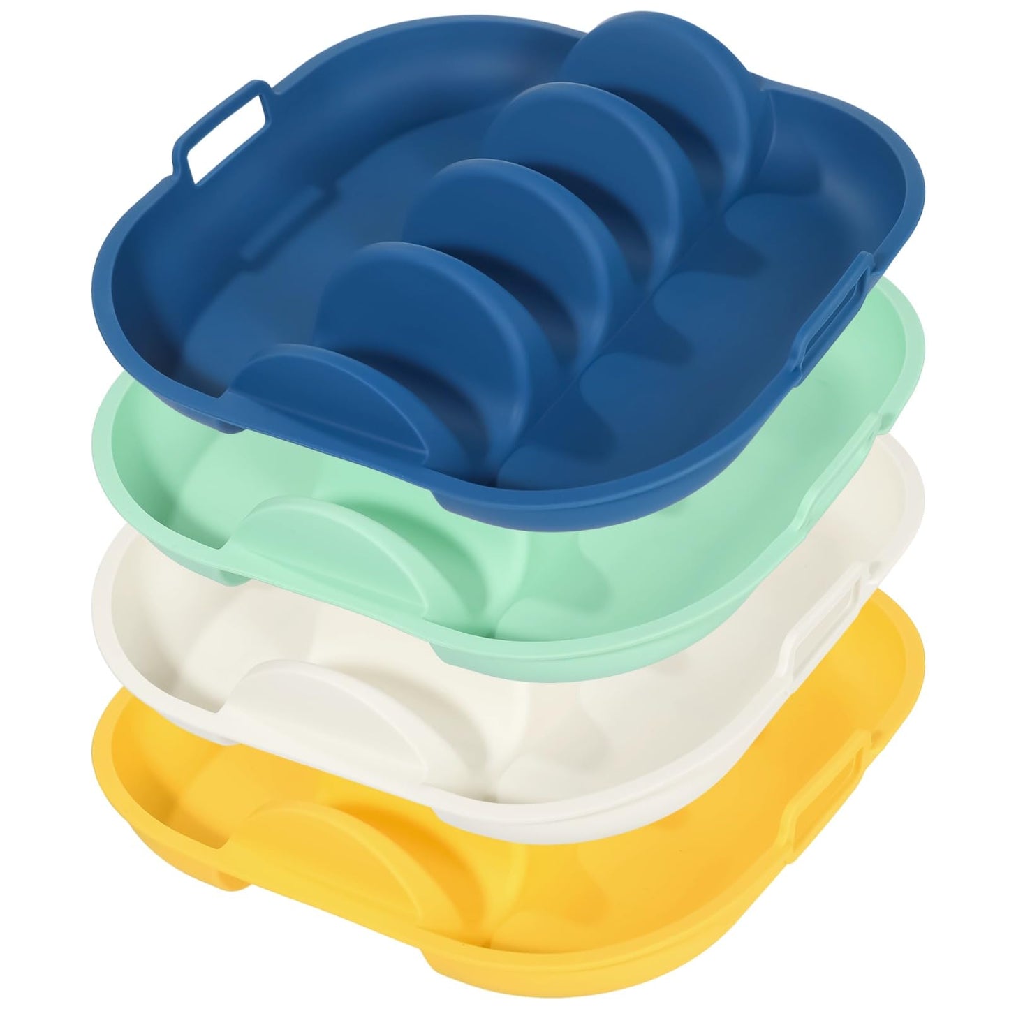 4 Pack Silicone Taco Holder Plates, 4 Slots Reusable Silicone Taco Holder, 4 Dividers Taco Stand with Handles, Large Taco Serving Tray for Party, Microwave Oven Dishwasher Safe
