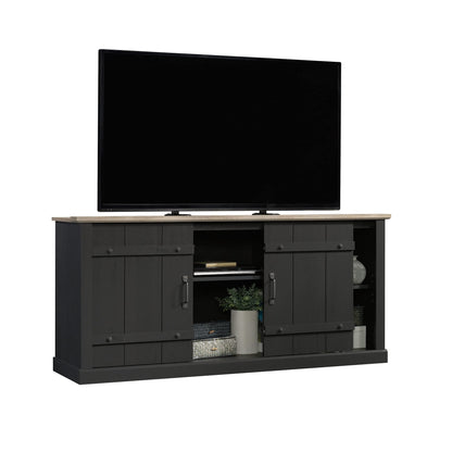 Sauder Misc Entertainment Farmhouse TV Stand, for TVs up to 70", Raven Oak Finish