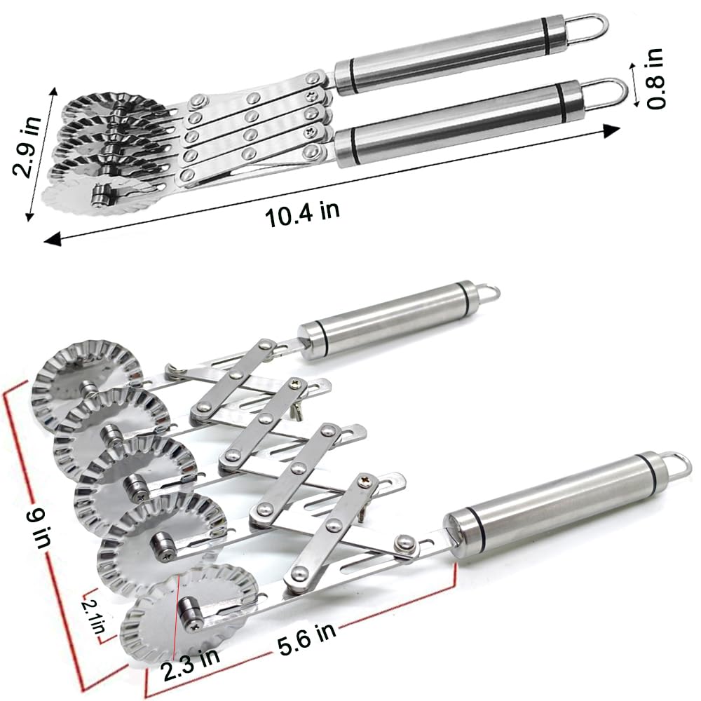 MTOMDY 5-Wheel Pastry Knife,Spaghetti And Noodle Slicer, Stainless Steel Fluted Pasta Crimping Wheel Dough Crimper Cutter Roller Ravioli Maker Tool for Pizza Noodle Cracker(with handle)