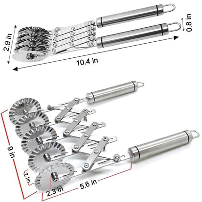 MTOMDY 5-Wheel Pastry Knife,Spaghetti And Noodle Slicer, Stainless Steel Fluted Pasta Crimping Wheel Dough Crimper Cutter Roller Ravioli Maker Tool for Pizza Noodle Cracker(with handle)