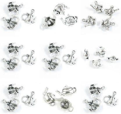 29 Pieces Antique Silver Tone Jewelry Making Charms - Teapot, Tea Kettle, Pot & Wine