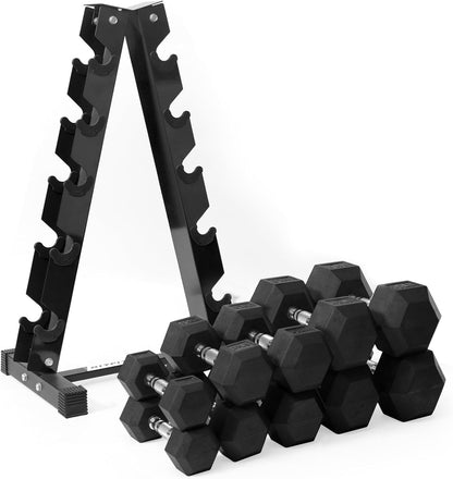 RITFIT Rubber Hex Dumbbells Set with Rack, 180-780LB Heavy-Duty Cast Iron Core, Knurled Chrome Handle, Space-Saving Storage Rack for Home Gym Strength Training