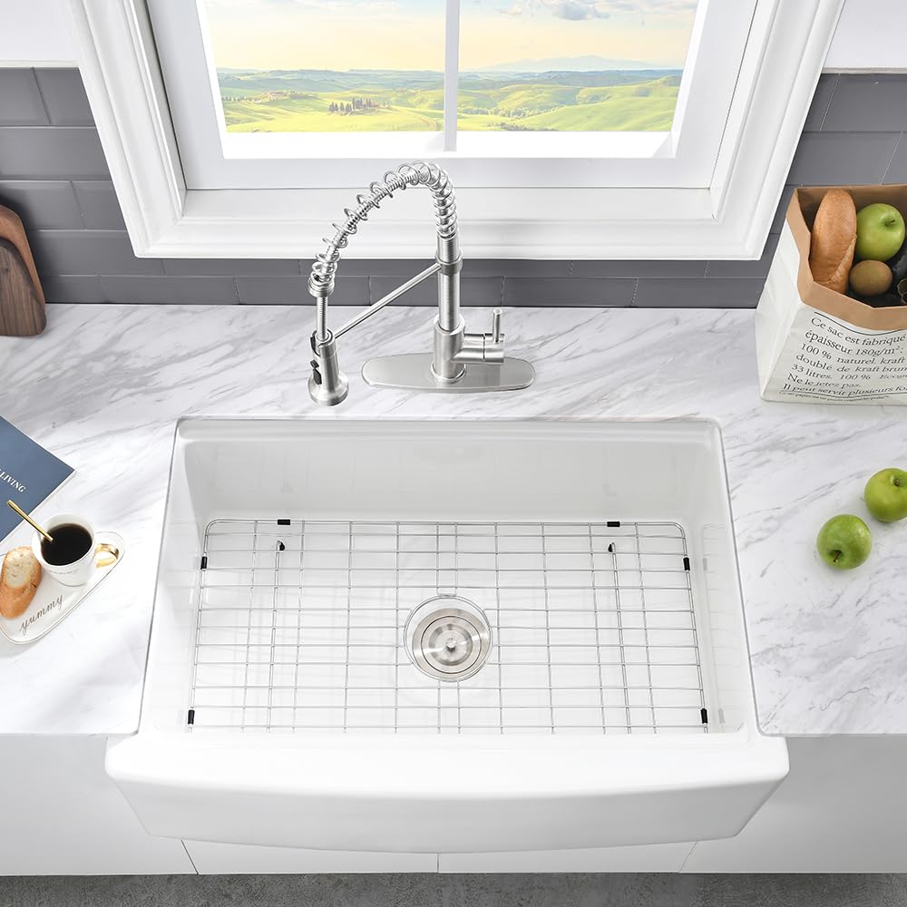 33 Inch White Farmhouse Sink Workstation-VASOYO 33 x 21 Apron Front Farm Sink White Fireclay Farmhouse Kitchen Sinks Workstation Single Bowl Deep Kitchen Sinks Undermount with Cutting Board