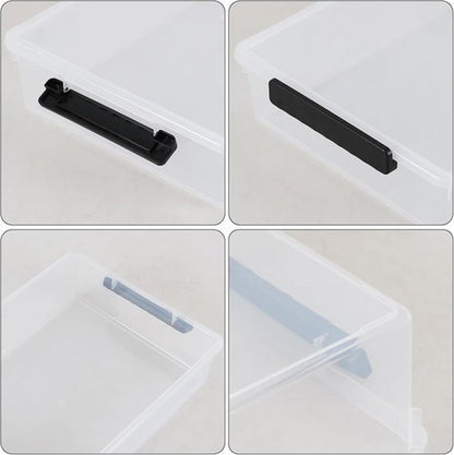Clear Storage Bins - 4 Pack Flat Plastic Latching Bins with Lids | 6 Quart Stackable Design