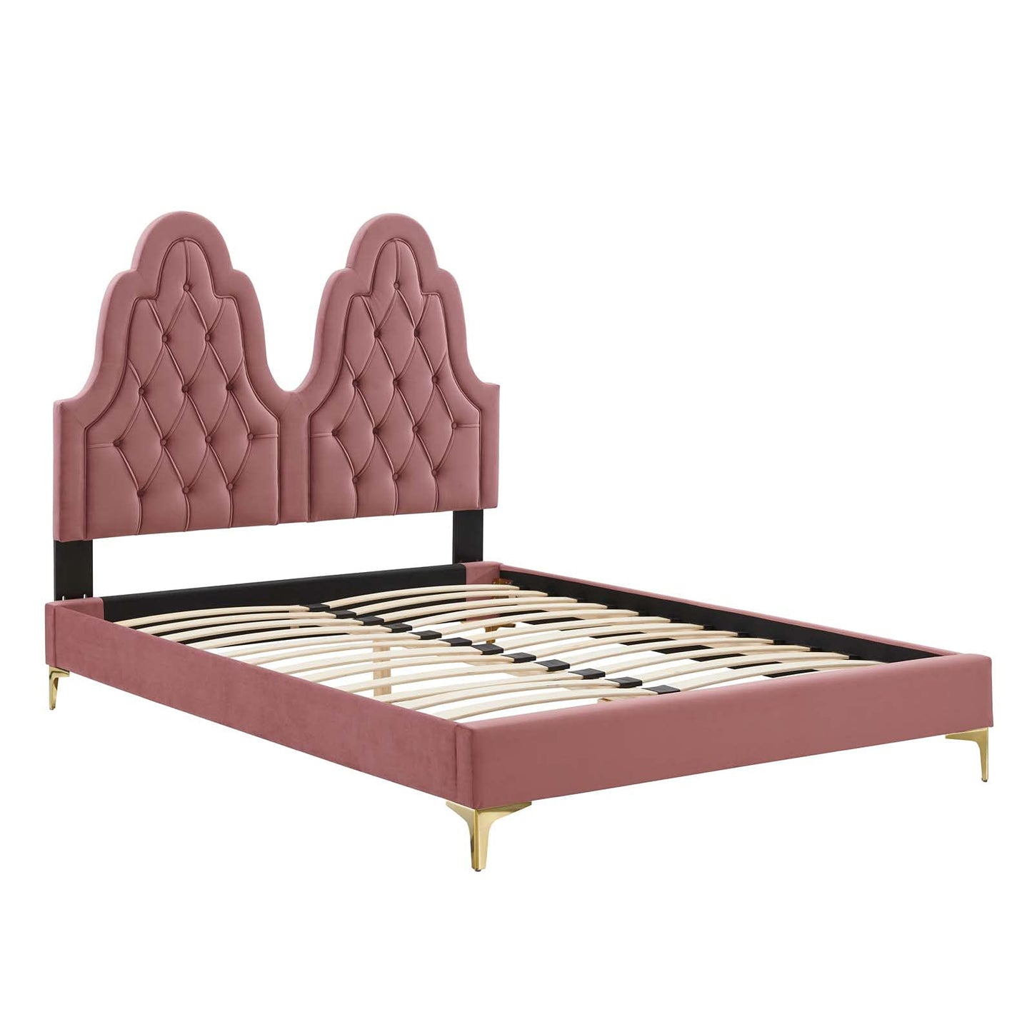 Modway Alexandria Tufted Performance Velvet Twin Platform Bed in Dusty Rose with Gold Legs