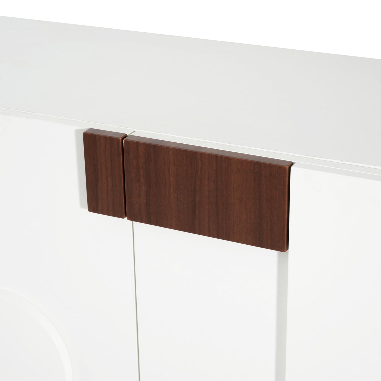Merax Modern Buffet Cabinet with Storage, 63" 4-Door Sideboard with Adjustable Shelves & Walnut Accents, High Capacity Credenza Versatile Multi-Space Entryway Table for Dining Room, Living Room, White