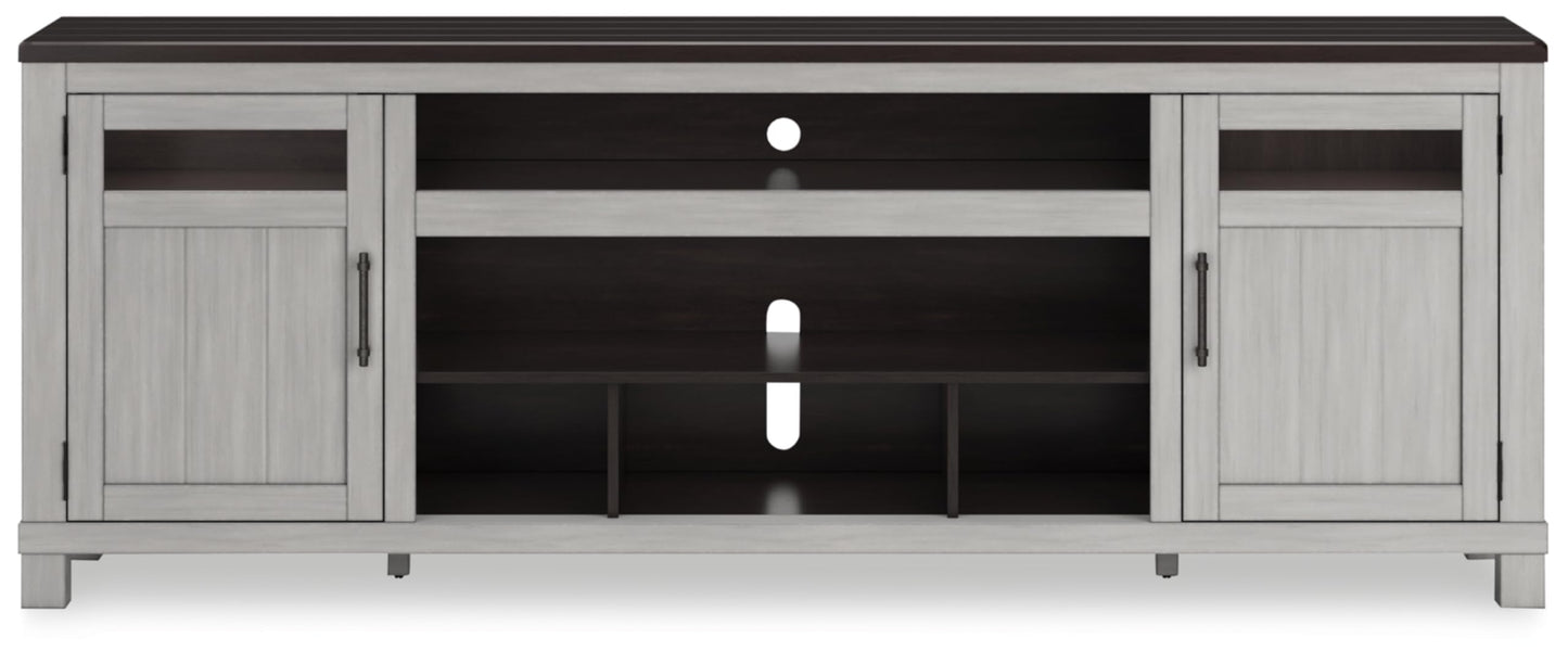 Signature Design by Ashley Darborn Farmhouse 88" TV Stand for TVs up to 101" with Adjustable Shelves, Cabinets, Cord Openings and Fireplace Option, Light Gray & Dark Brown