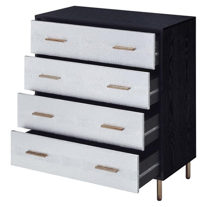 Acme Furniture 4 Drawers Wooden Chest, Black, Silver and Gold